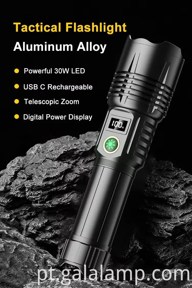 Zoom de alta potência, exibição digital forte forte, multifuncional e multi -nível ajustável lanterna